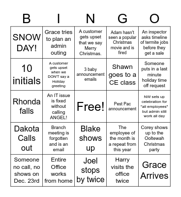 Ooltewah December Bingo Card