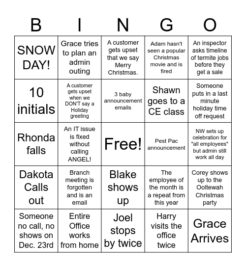 Ooltewah December Bingo Card