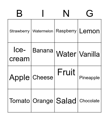 Food Bingo Card