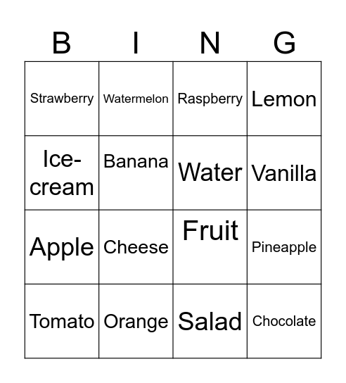 Food Bingo Card