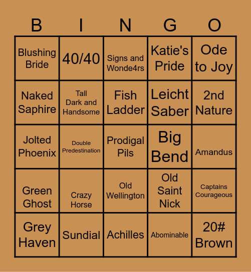 Beer Tasting Bingo Card