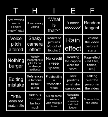 Sssniperwolf Bbbingo! Bingo Card