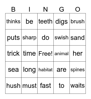 The Crab and the Urchin Bingo Card