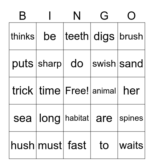 The Crab and the Urchin Bingo Card