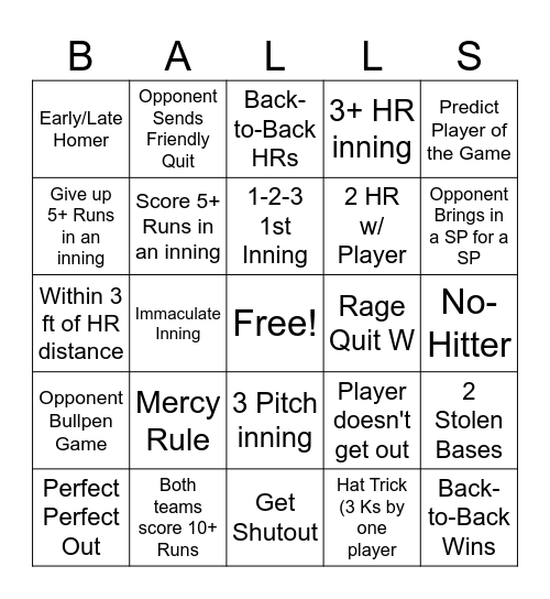 MLB the Show Bingo! Bingo Card