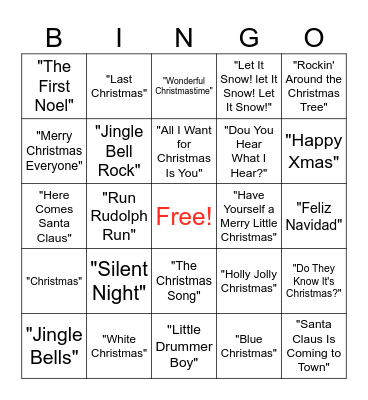 Christmas Songs Bingo Card