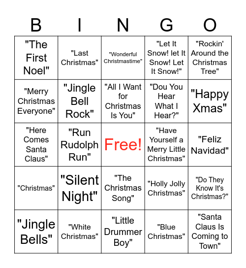 Christmas Songs Bingo Card