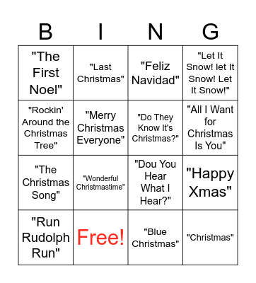 Christmas Songs Bingo Card