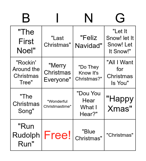 Christmas Songs Bingo Card