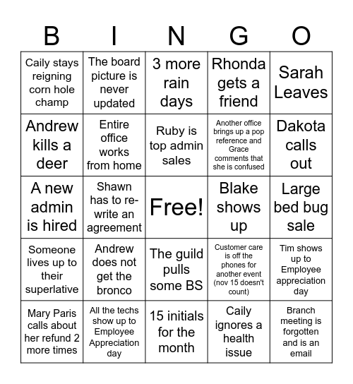 Ooltewah November Part 2 Bingo Card