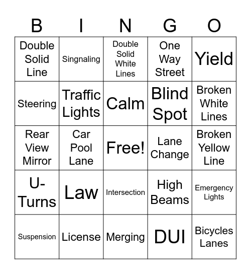 DMV Bingo Card