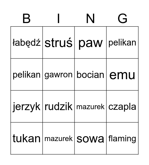 ptaki zimujące w polsce Bingo Card