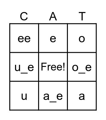 Vowel Sounds Bingo Card