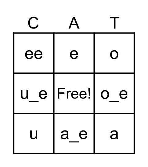 Vowel Sounds Bingo Card