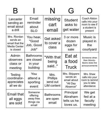 NHS Underground "Teacher ONLY" addition.  When you get BINGO, email Teacherbingo53@gmail.com Bingo Card