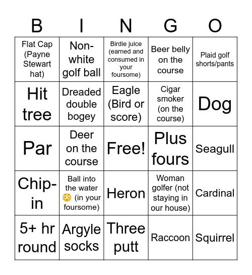 Golf Bingo Card
