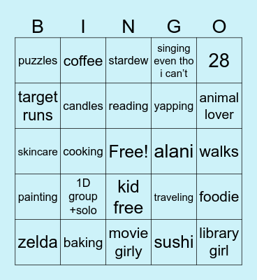 about me! Bingo Card