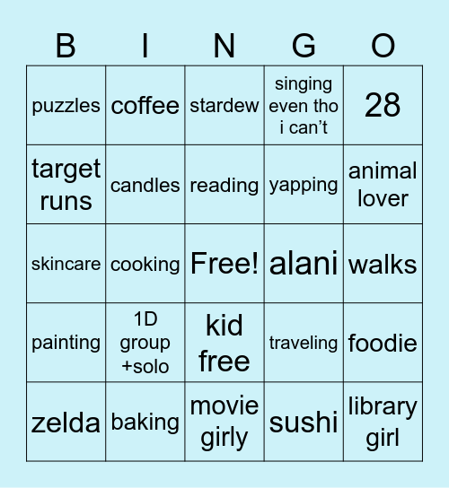 about me! Bingo Card