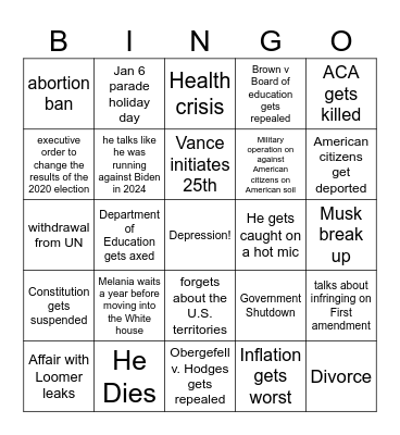 Trump second term Bing Bingo Card