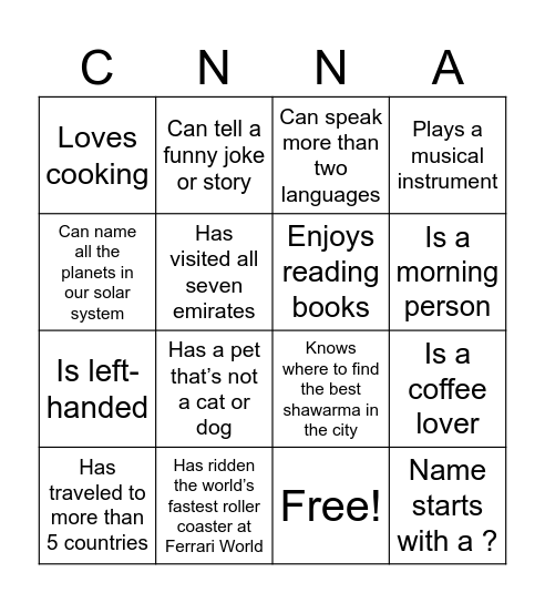 Get-to-Know-You Bingo Card