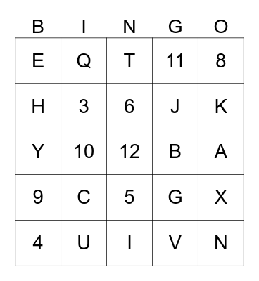 Numbers + Alphabet Bingo Card