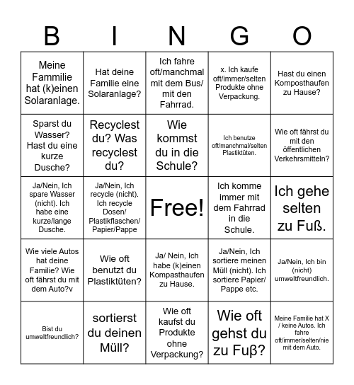 Umwelt Bingo Card