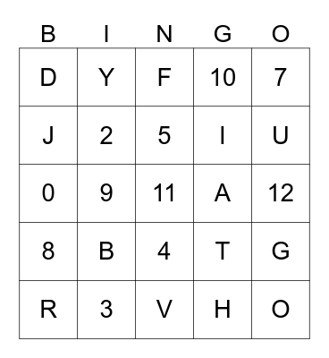 Numbers + Alphabet Bingo Card