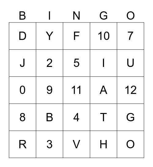 Numbers + Alphabet Bingo Card