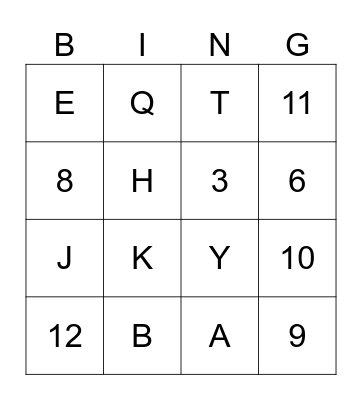 Numbers + Alphabet Bingo Card