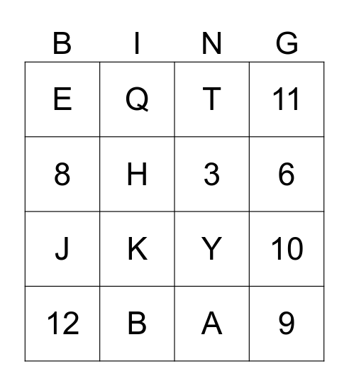 Numbers + Alphabet Bingo Card