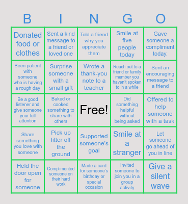 Kindness Bingo ! Bingo Card