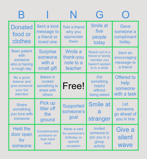 Kindness Bingo ! Bingo Card