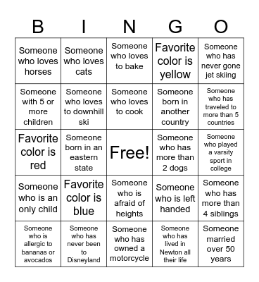 Fellowship Bingo Card