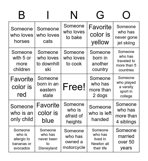 Fellowship Bingo Card