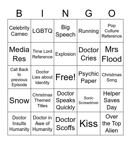 Doctor Who Bingo Card