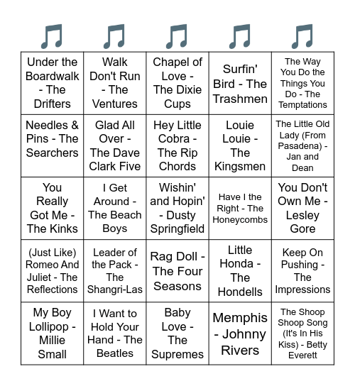 HITS OF 1964 Bingo Card