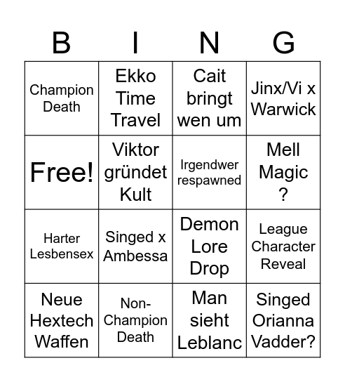 Arcane Bingo Card