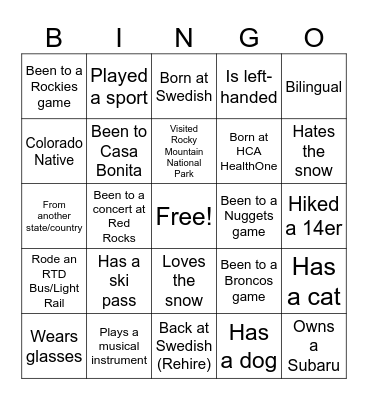 Get to Know you BINGO Card