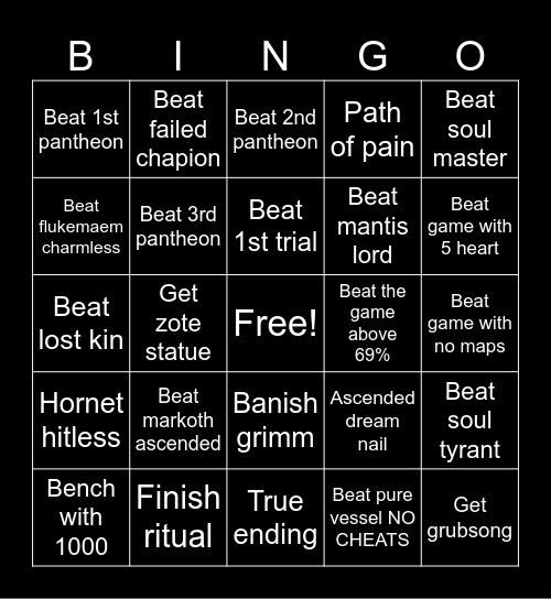 Hollow knight Bingo Card