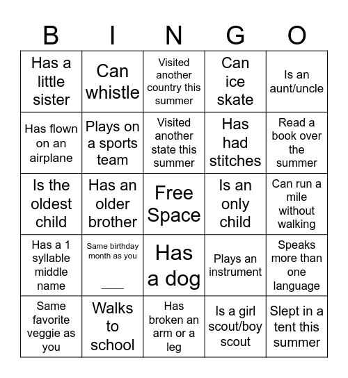 Connection Bingo Card