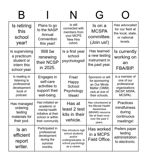 Expand Your Universe...Find a School Psychologist Who... Bingo Card