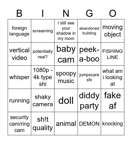 Ghost caught on camera Bingo Card