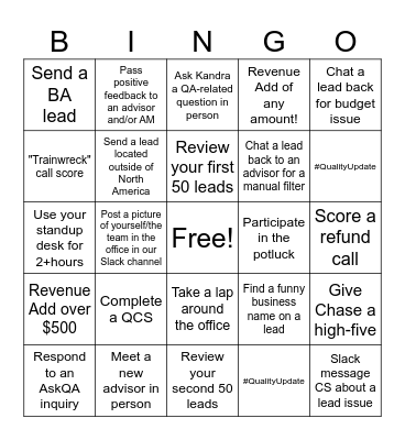 QA In-Office Day Bingo Card