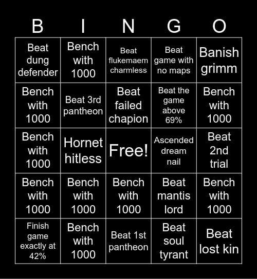 Hollow knight Bingo Card