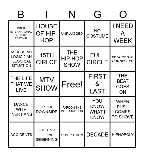 INERTIA SHOWCASES Bingo Card