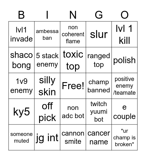 Untitled Bingo Card