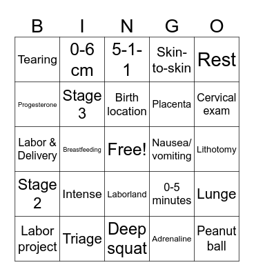 Stages of Labor BINGO Card