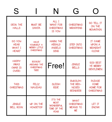 CHRISTMAS CAROLS AND SONGS Bingo Card