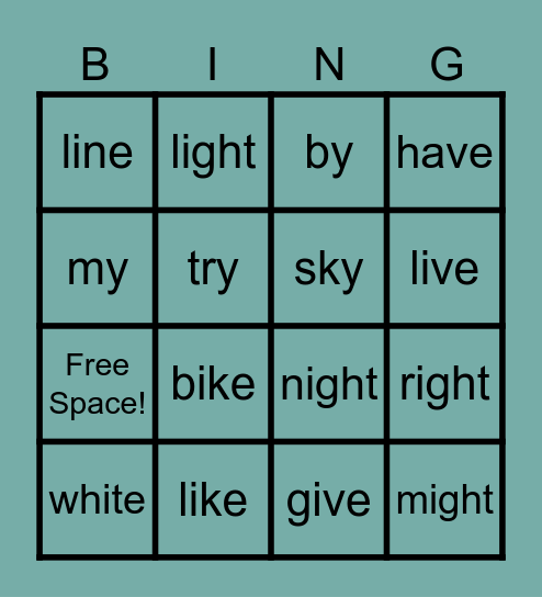 Second grade spelling Bingo Card