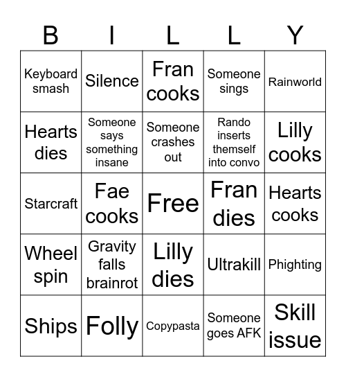 Friend bingo Card